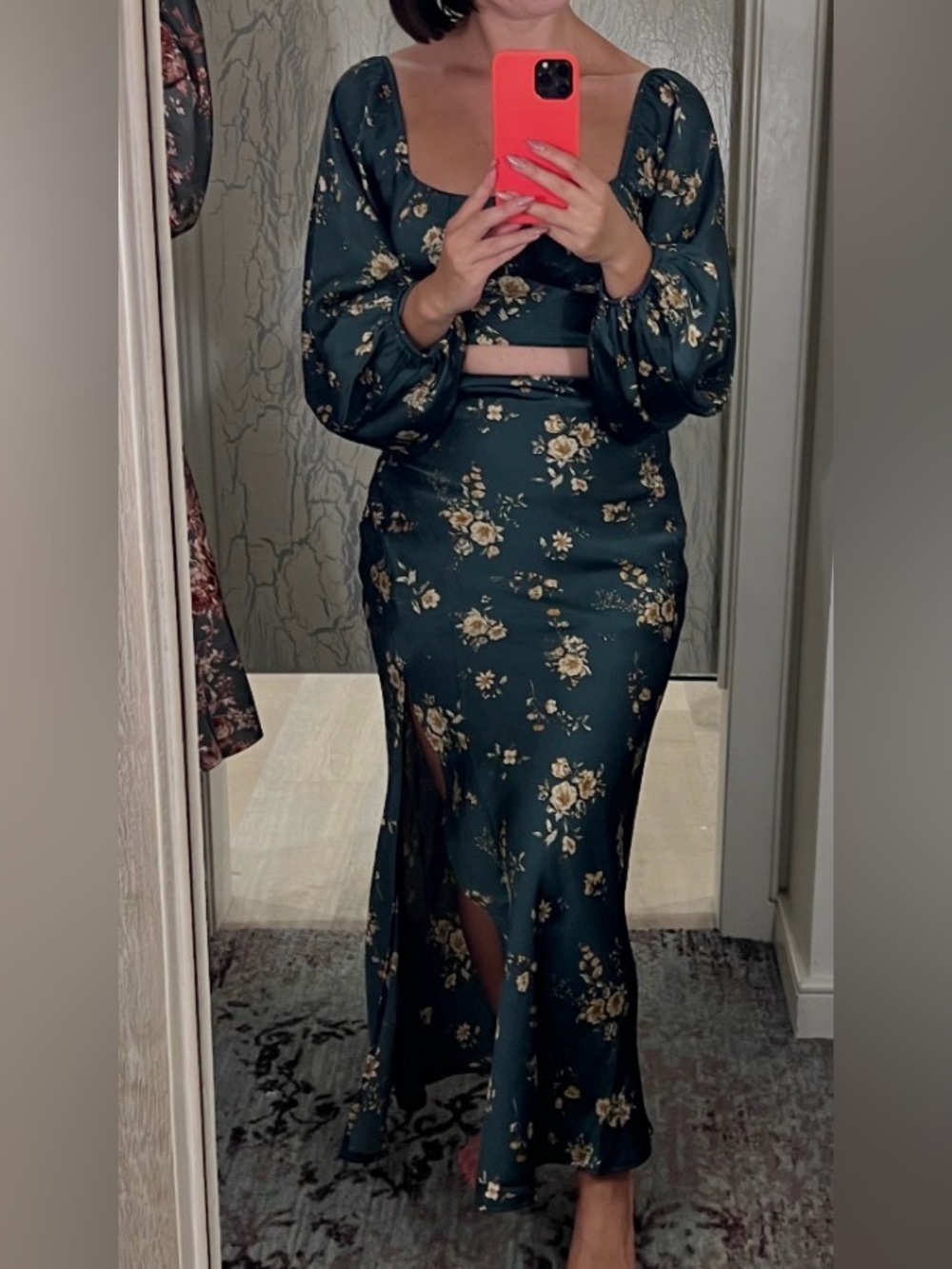 Floral Satin Maxi Skirt in top